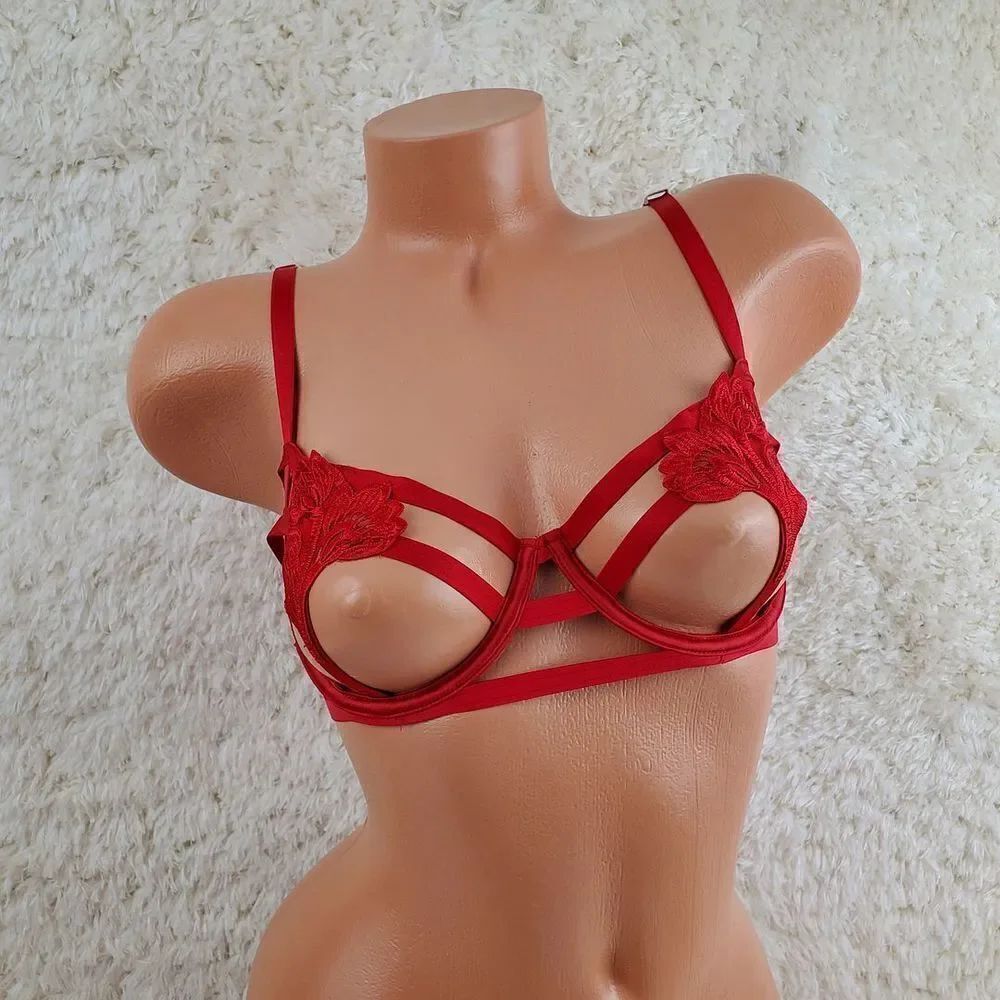 Victoria's Secret 34D Red Harness red floral style Balconet Sexy Bra